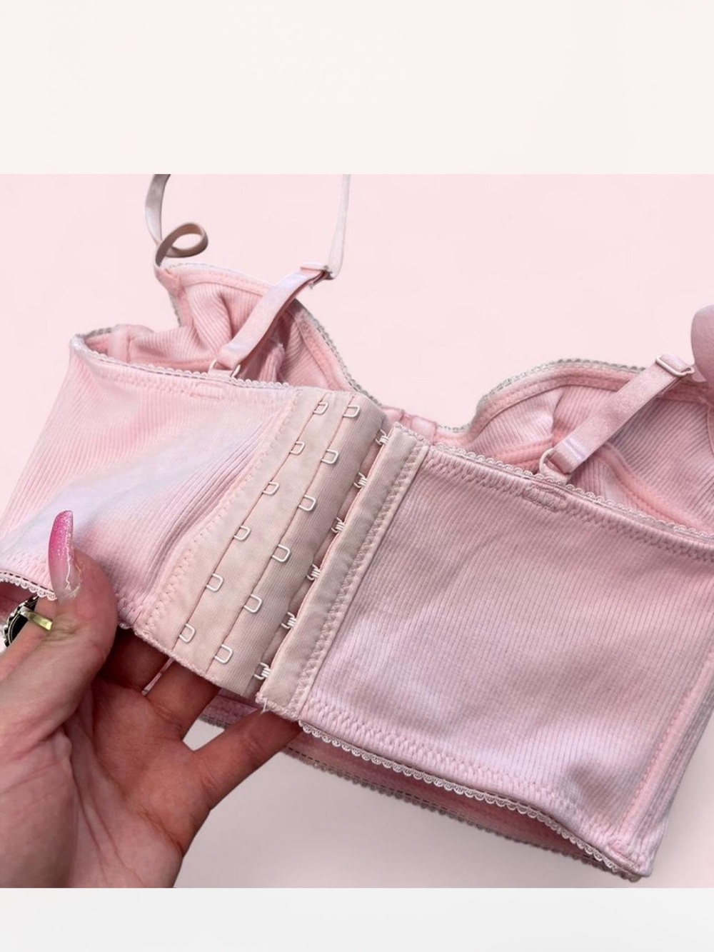 Pink Ribbed Longline Bralette Top - Picture 6 of 8